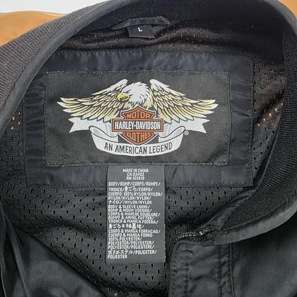 Harley-Davidson Jacket Mens Large Black Orange Bomber Nylon Motorcycle Biker